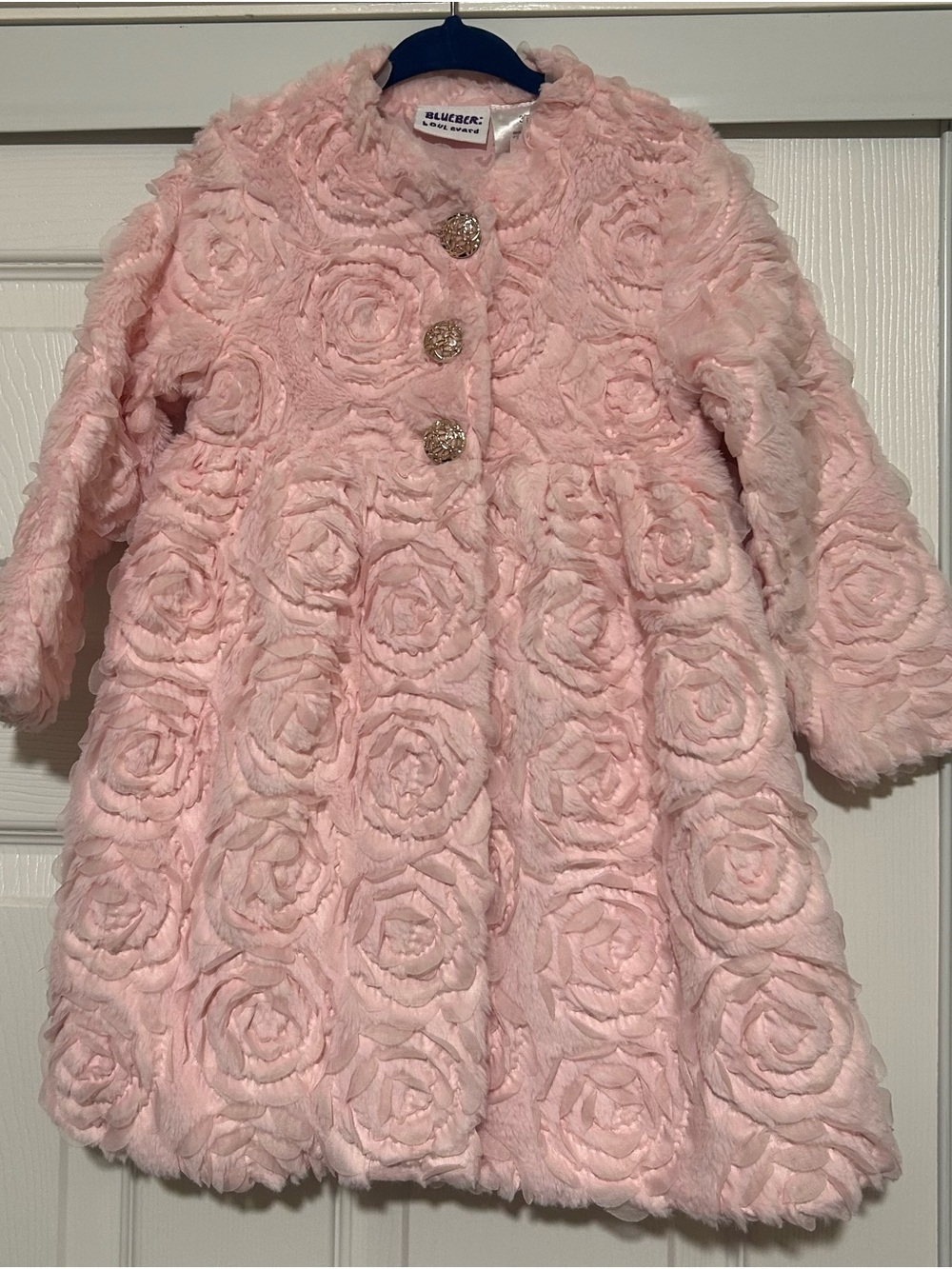 Blueberi Boulevard Light Pink Rose-Pattern Faux Fur Coat